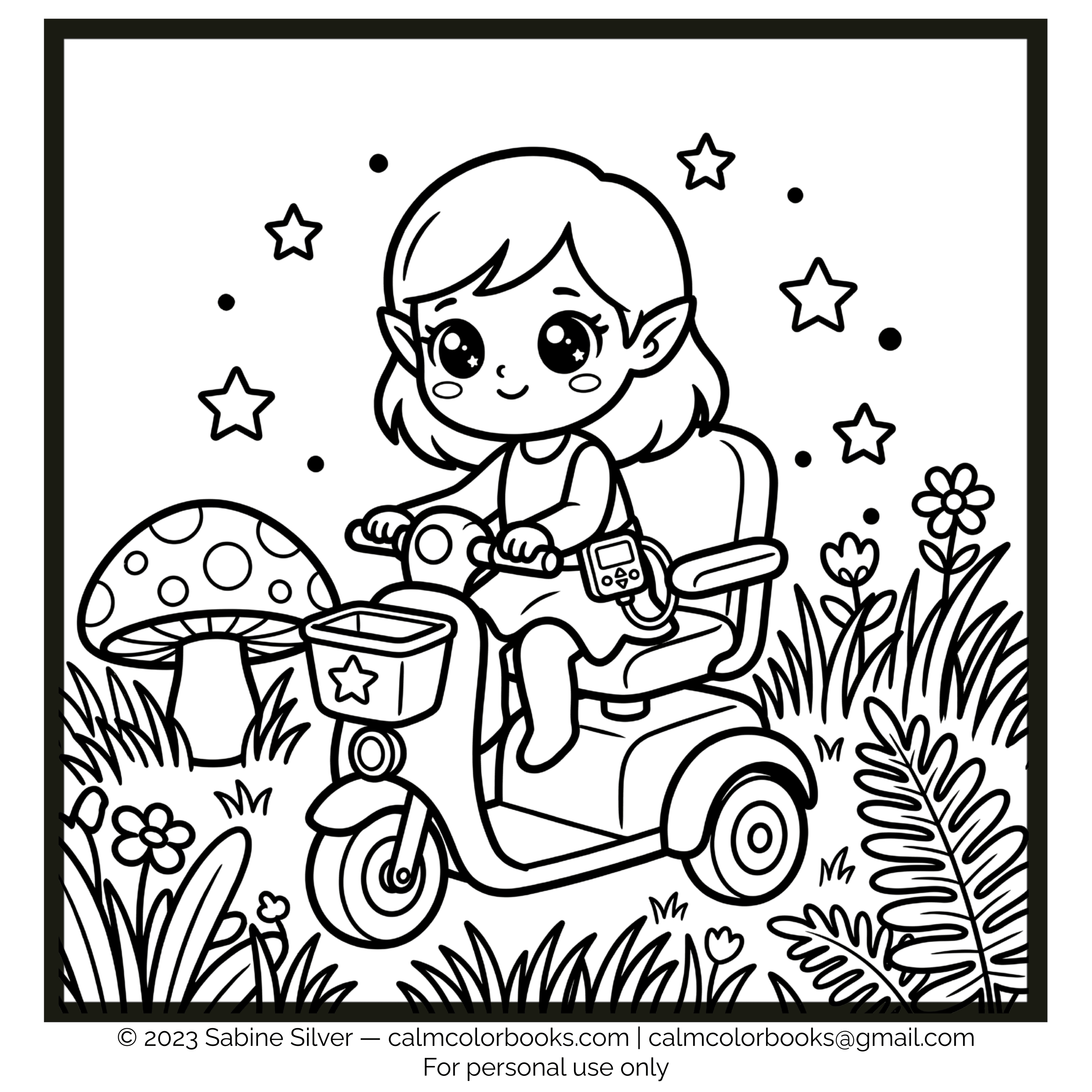 Thumbnail for Fairy On Mobility Scooter free cozy coloring page