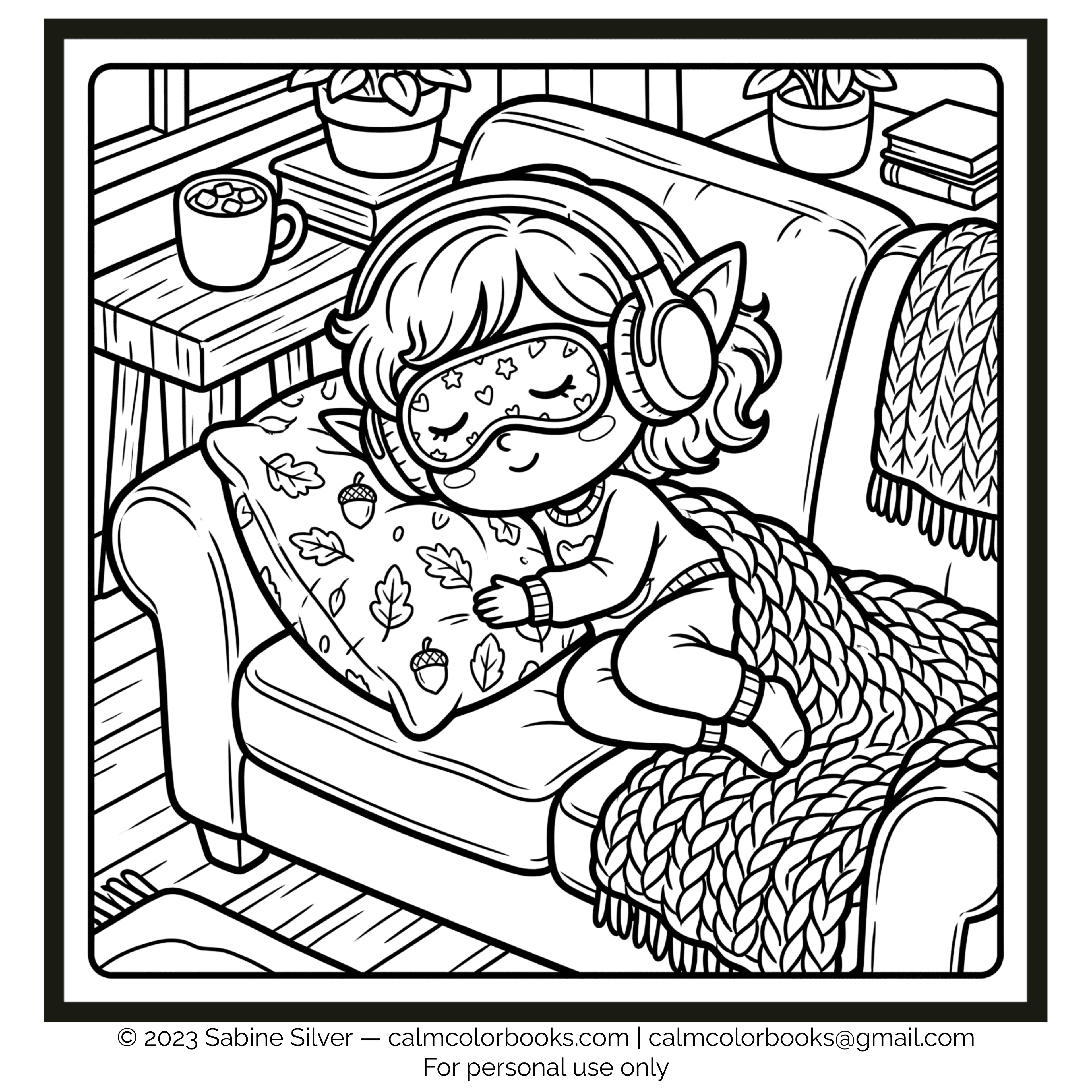 Thumbnail for Fairy Resting free cozy coloring page