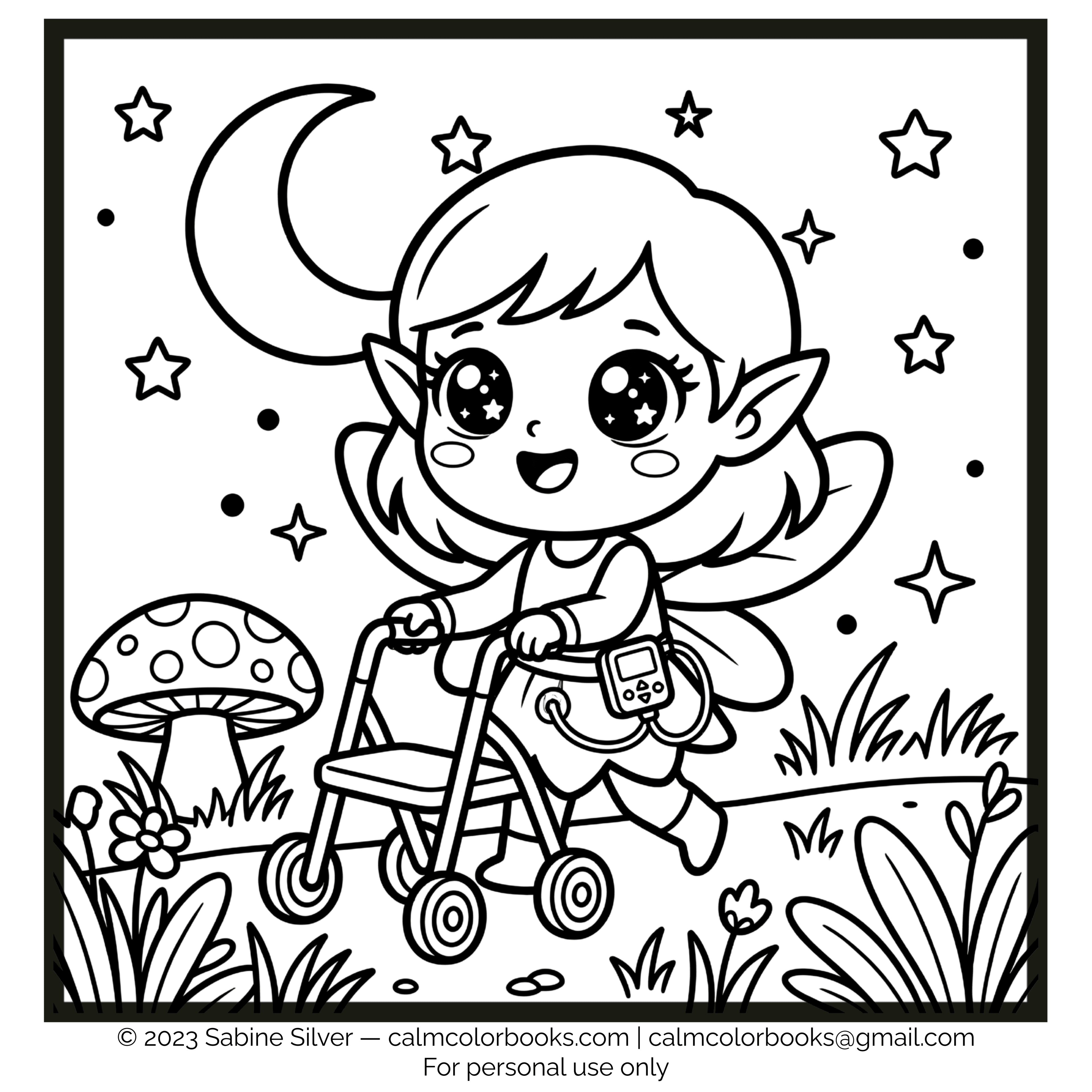 Thumbnail for Fairy With Insulin Aid And Walking Rollator free cozy coloring page
