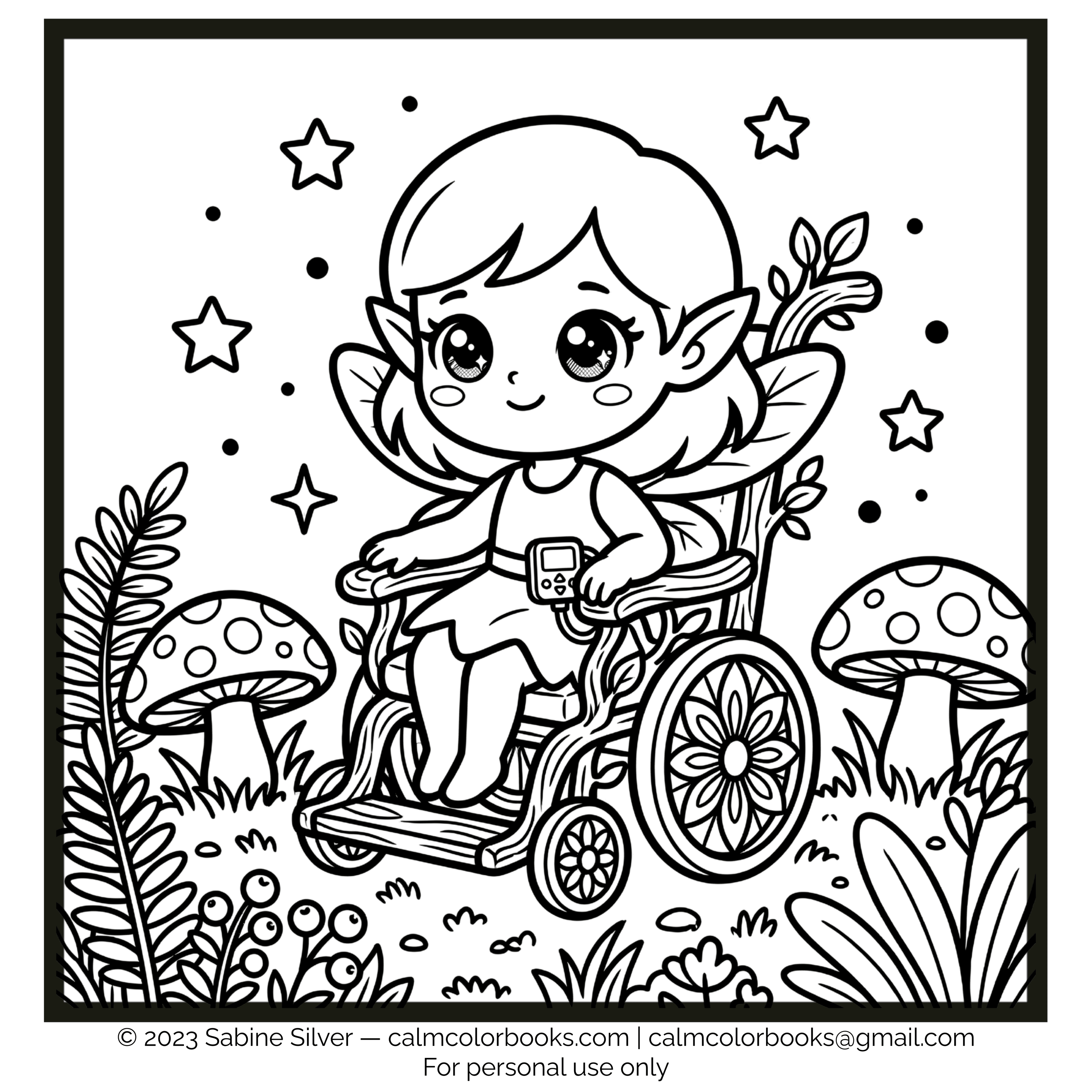 Thumbnail for Fairy With Insulin Aid And Wheelchair free cozy coloring page