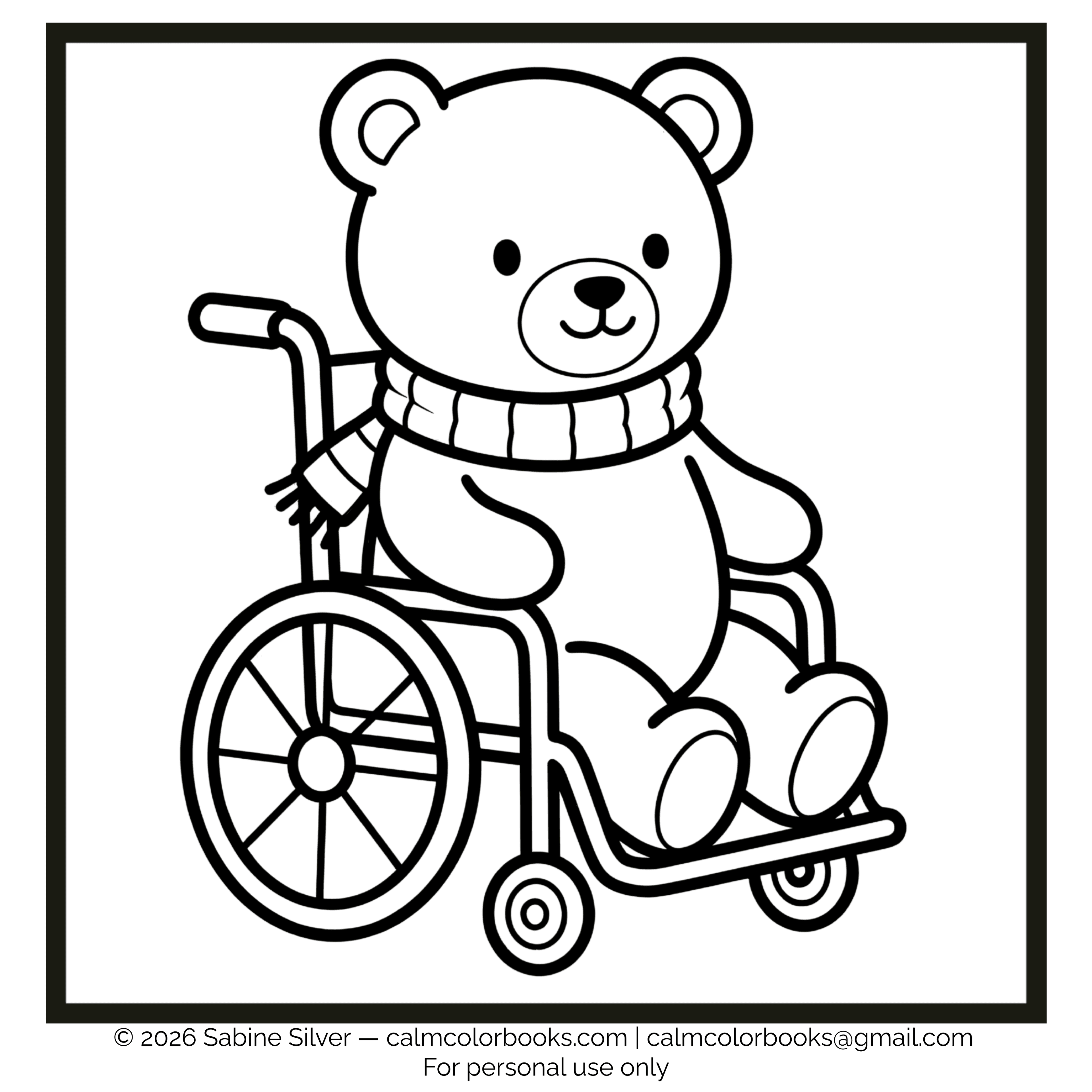 Thumbnail for bear in wheelchair free cozy coloring page