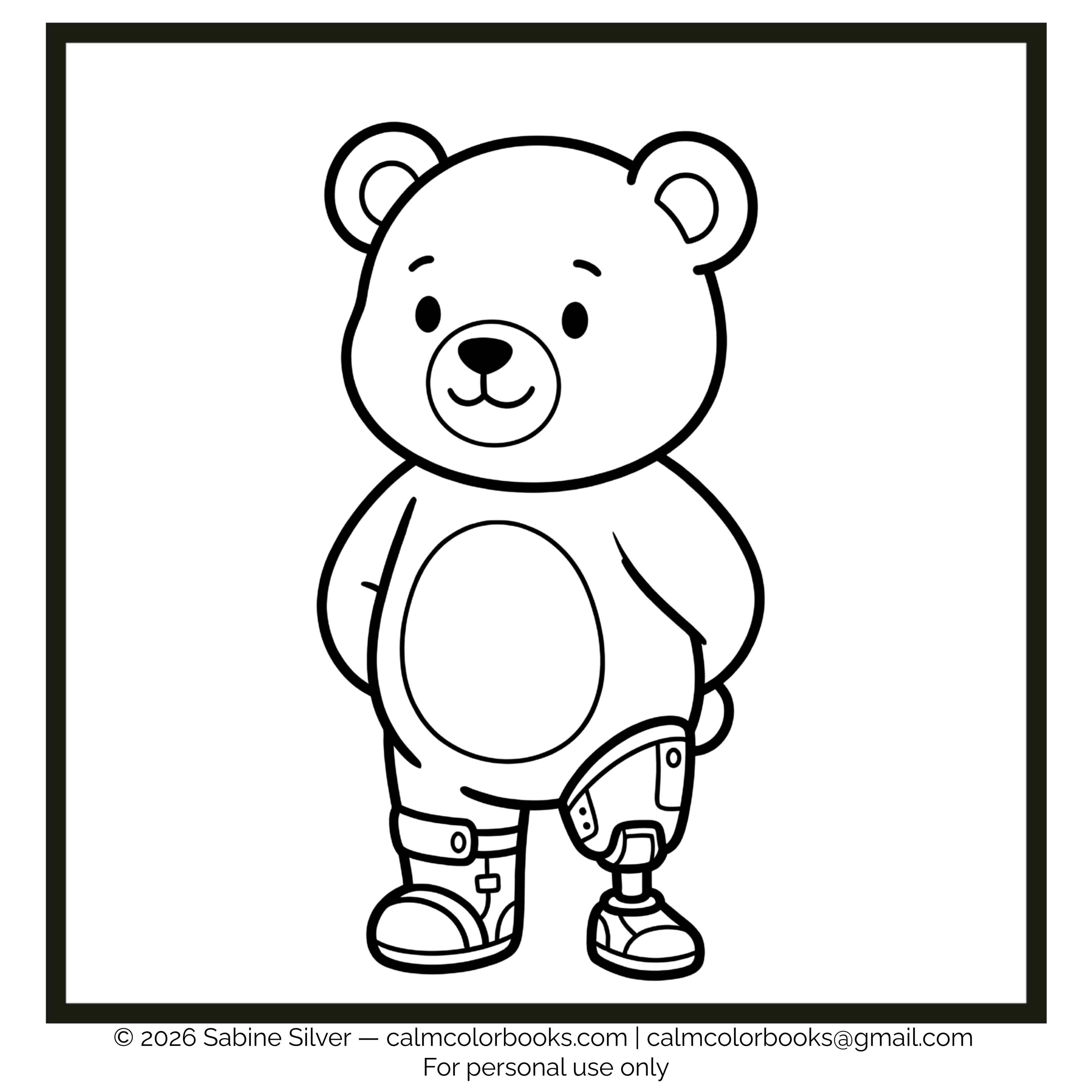 Thumbnail for bear with an amputated leg free cozy coloring page