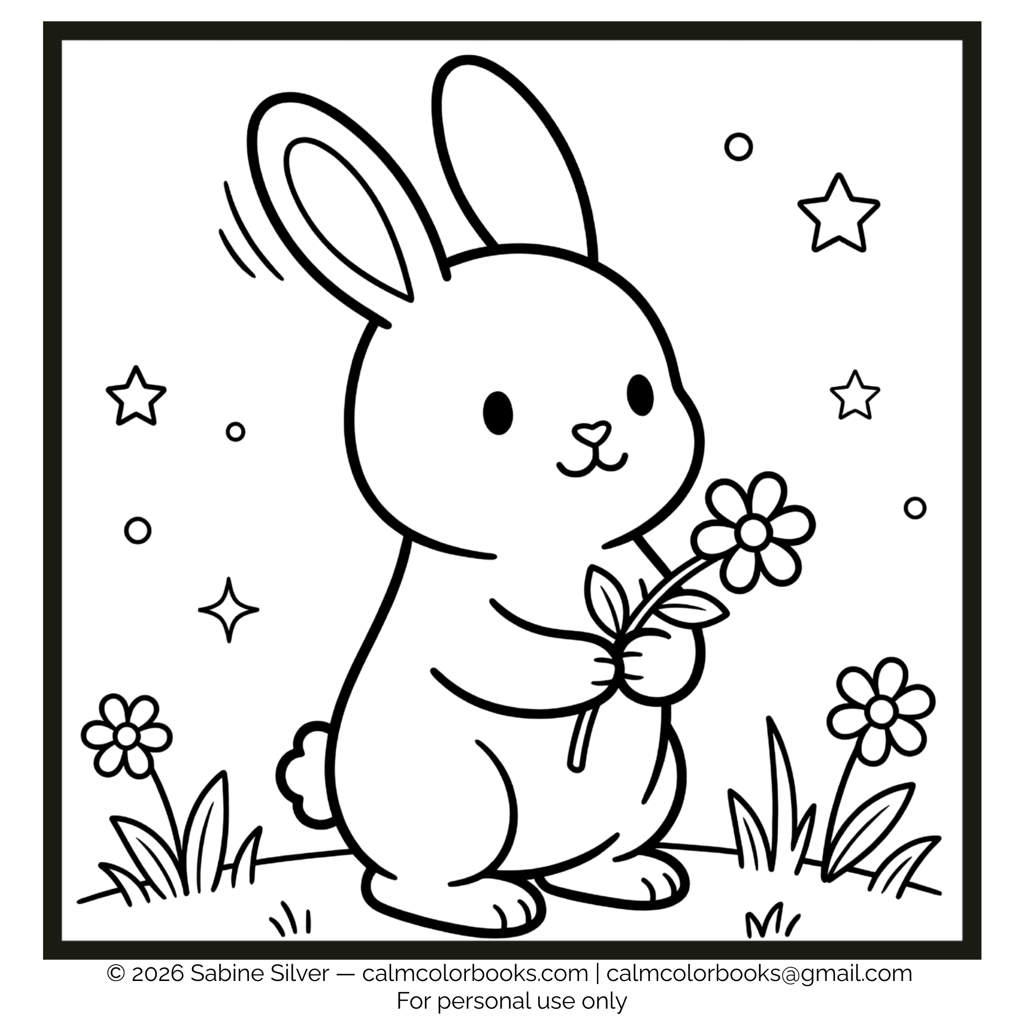 Thumbnail for Bunny with flower free cozy coloring page