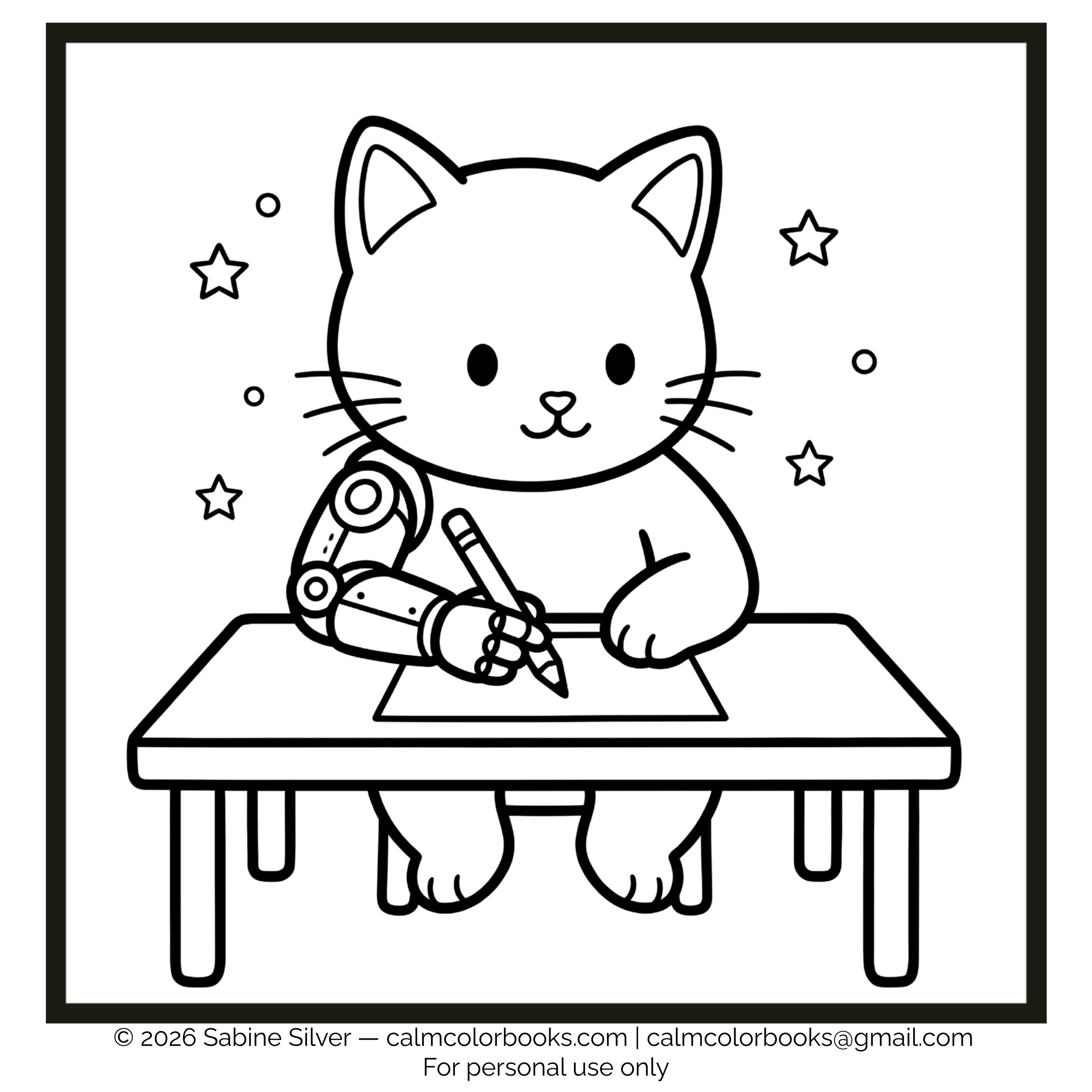 Thumbnail for cat with an amputated arm free cozy coloring page