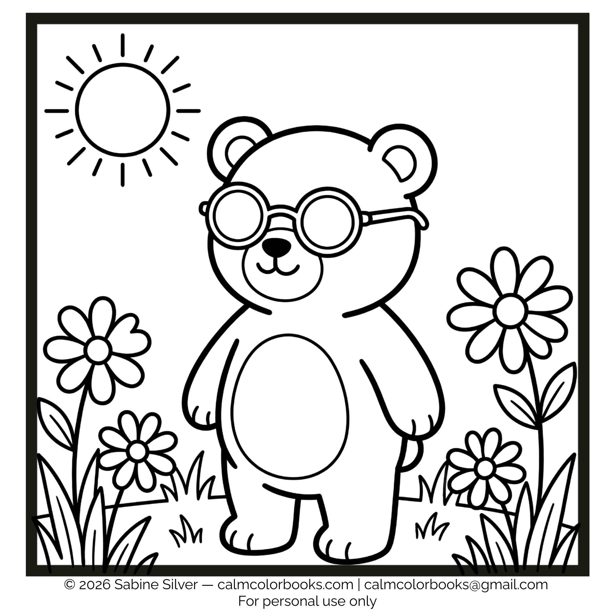 Thumbnail for Cute blind bear free cozy coloring page